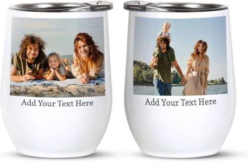 EKAM Personalised Mug Any Photo Image Text Logo Cup - 12oz Travel Mug Wine Tumbler with Lid Insulated Stainless Steel Wine Glass Double Wall - Gift for Valentine’s Day, Birthday, Christmas Day
