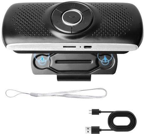 GOMETY Freisprecheinrichtung für Auto, 5.0 Bluetooth mit Clip Integriertes Mikrofon Lautsprecher TF-Kartenslot für GPS Musik Telefon Automatische Wiederverbindung, Unterstützung Siri Google Assistant