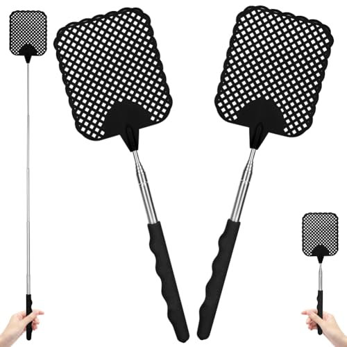 AYESY Matamoscas Extensible, 2 Piezas Matamoscas de Plástico Manual con Mango Telescópico Robusto y Duradero Swat Ajustable para Controlar Moscas Mosquitos Avispas Plagas, Negro
