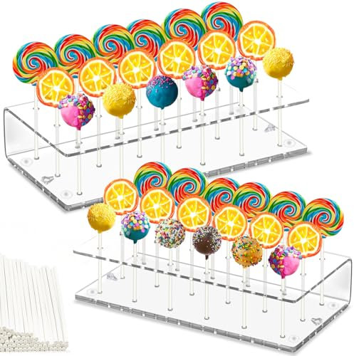 Xiuxhae 2 Stück Acryl Cake Pops Ständer mit 100 Cake Pops Stiele, Cake Pop Ständer, die kein Tablett benötigen und bei denen die Cake Pop Stiele Nicht herausrutschen