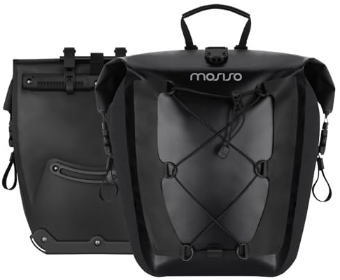 MOSISO Sacoches de Vélo 25 L, 2 Pièces Étanche pour Rack Arrière avec Corde Élastique, Pochette de Rangement pour Bagages de Vélo, Stockage Voyage Randonnée Route Commute, Noir