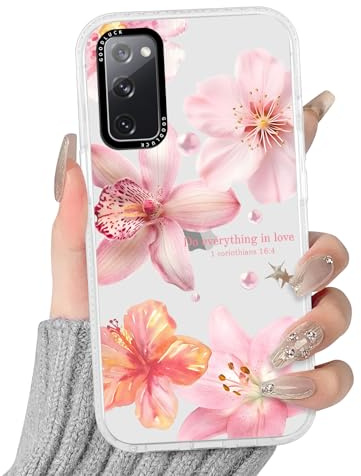 Yoedge Handyhülle für Samsung Galaxy S20 FE 5G Hülle mit Hibiskus Muster | Aesthetic Meerestier Sommer Bunt Design Case Mädchen Geschenk Schutzhülle, Transparent Silikon Kratzfest Cover, Rosa 03