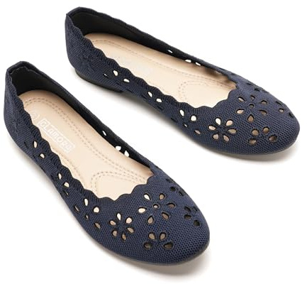 GLAMORA Bailarinas Manoletinas Caladas Mujer Zapatos Planos Transpirables Tejido Flexible Puntera Redondeada Suela de Goma Cómodos Ligeros Bailarinas Verano navy-39