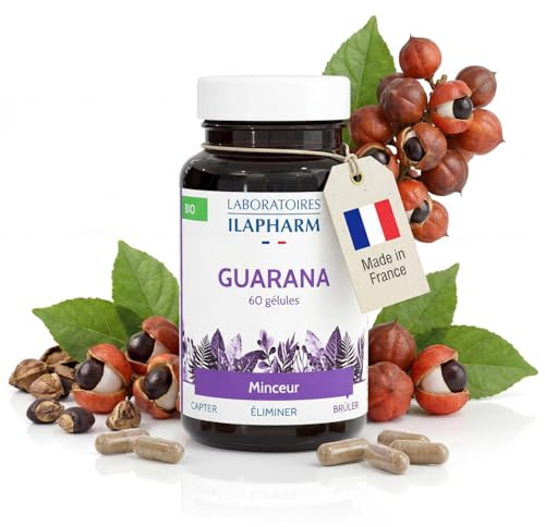 Guarana Bio 1000 mg | Source Naturelle Caféine & Métabolisme | 60 Gélules | Ilapharm | Guarana Issu Agriculture Biologique | 35 mg Caféine par Dose | Energie et Minceur Quotidien