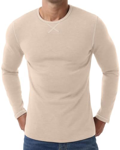 PrinStory Mens Long Sleeve Thermal Tops Fleece Lined Thermal Top Crew Neck Base Layer Winter Warm Underwear