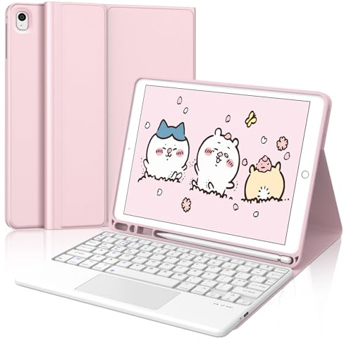Keyboard Case with Trackpad for iPad 10.2 Inch 9th/8th/7th Generation, Wireless Detachable Bluetooth Keyboard with Touchpad, Slim Cover with Pencil Holder for iPad 10.2/Air 3/Pro 10.5, Pink