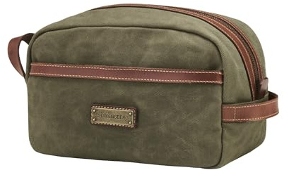 DRAKENSBERG Wachs-Canvas-Leder Kulturbeutel Herren 'Liam' Grün, DR00630 | 5L, große Vintage-Kulturtasche, wasserabweisend, Outdoor-Reise für Kosmetik