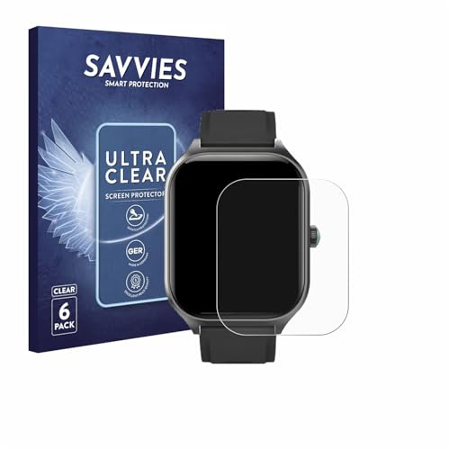 Savvies Schutzfolie für FORRLITE Smartwatch 2.01 | 6 Stück Transparenter Displayschutz Made in Germany Ultra-Klar Displayschutz-Folie