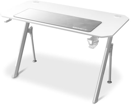 DRIFT GAMING DZ175 - Mesa Gaming, 120x60x75cm, Alfombrilla XL, Organizador de Cables, Soporte para Vasos y Auriculares. Soporta 100Kg, Blanco