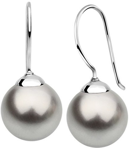 Nenalina Ohrringe Silber 925 Damen Ohrhänger mit Glas Perlen 12 mm hellgrau