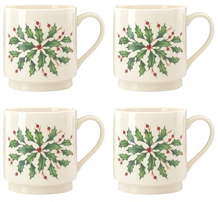 Lenox 853763 Holiday 4-teiliges stapelbares Tassen-Set, Weihnachtsgeschirr, Gastgeber