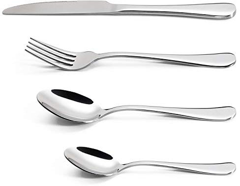 Vinsani 24 Piece Stainless Steel Cutlery Silverware Flatware Home Use Tableware Dinnerware Set Knife Fork Spoon Dessert Spoon, Service for 6 People, Mirror Polished - Dishwasher Safe Easy Clean