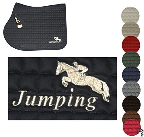 ESKADRON VS Schabracke mit Motiv 'Jumping' bestickt, Schabrackenfarbe:weiß, Garnfarbe:lila
