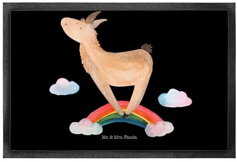 Mr. & Mrs. Panda 50 x 75 cm Fußmatte Lama Regenbogen - Geschenk, Alpaka, Gummimatte, Haustürmatte, Außenseiter, Wolkenland, Fussmatten online,