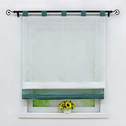 Joyswahl Raffrollo Halbtransparente Gardine mit Farbiger Faltenblende »Monika« Schals mit Schlaufen Fenster Vorhänge BxH 100x155cm Smaragd 1er Pack