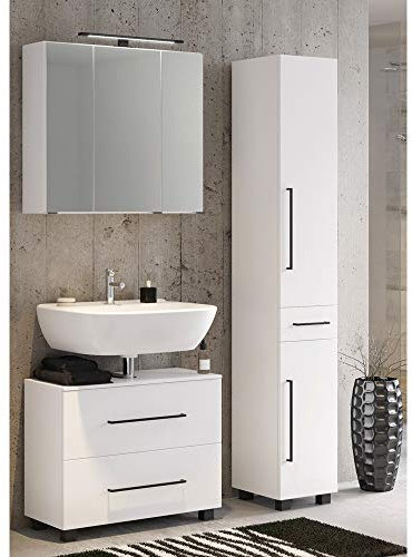 Lomadox Badezimmer Möbel-Set 3-Teilig 70cm inkl. LED Spiegelschrank und Hochschrank
