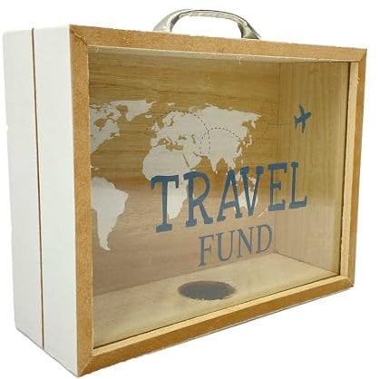 Out of the blue Deko-Accessoire/Spardose aus Holz Travel Funds/Größe: 21x16,5x7,5 cm