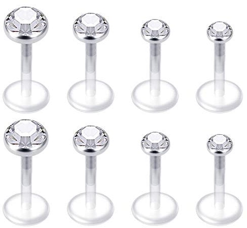 Mayhoop 8 Stk 16G 6mm Lippenpiercing CZ Labret Monroe Piercing Stecker Set Bioflex Flexibler Tragus Helix Ohrpiercing 2mm 3mm 4mm 5mm Rund CZ