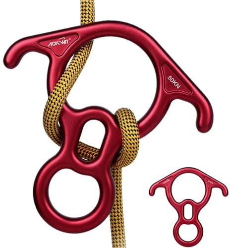 50KN Rescue Figure, 8 Descender Large Bent-Ear Belaying and Rappelling Gear Belay Device Climbing for Rock Climbing Peak Rescue 7075 Aluminum Alloy (Red)