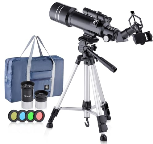 BNISE 70-mm-Teleskop für Astronomie-Anfänger, Kinder und Erwachsene, 16~67X professionelles Refraktor-Teleskop mit Telefonadapter, Mondfilter und Tragetasche, tragbar für Mondbeobachtung, Sternenbeoba