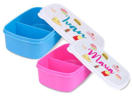 Contenitore Porta Pranzo merenda Bimbi Personalizzabile con Foto Nome immaginicon Fronte Personalizzabile con Testo Foto e Immagini Adatto per Il Tuo Bimbo Quando va a Scuola (Azzurro)