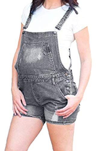huateng Femmes Enceintes Déchiré Trou Denim Shorts Combinaisons Maternité Mode Bavoir Salopette Salopette Denim Shorts