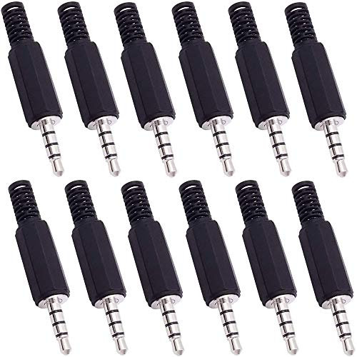 RUNCCI-YUN 12-Stück 1/8 3,5 mm 4 Polig Löten Stecker,3,5 mm Männlich Lötmittel DIY Audio-Kabelanschluss,3,5 mm Löten Video Stecker,Klinkenstecker 3,5mm Stereo
