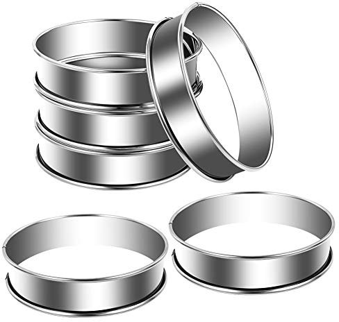Opopark Crumpet Rings Cooking Rings Non Stick Double Rolled Tart Rings Stainless Steel English Muffin Cooking Cake Rings for Baking Cookie Pancake Egg Muffin Kitchen(6pcs,10cm)