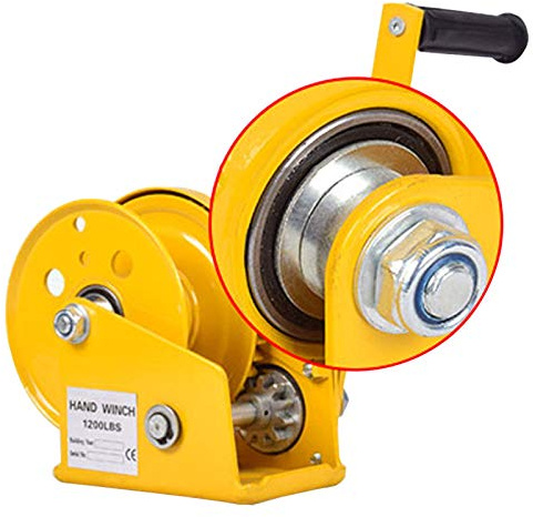Handseilwindemit mit Lager, Multifunktion Mini Seilwinde Hand mit Automatisch Bremse, Bootswinde 1200lbs Handwinde mit Seilzug und Stahlhaken für Frachtabfertigung Heben, Traktion