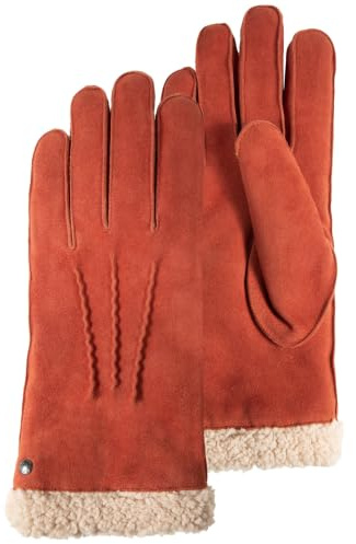 Isotoner Gants femme en cuir de chèvre velours, doublés en imitation fourrure, 8=L, mandarine