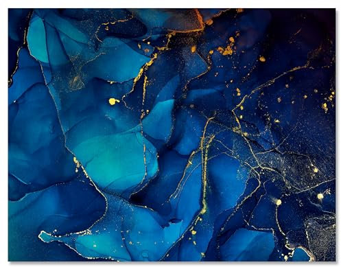 wandmotiv24 Leinwandbild Steine & Felsen, Querformat, Blauer Marmor mit Gold M0245