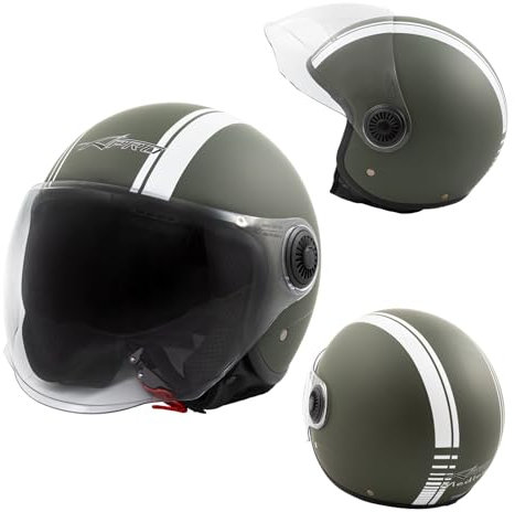 Jet Helm Motorrad Quad Matt Grün ECE 22 06 Weiß Grafik Visier XL
