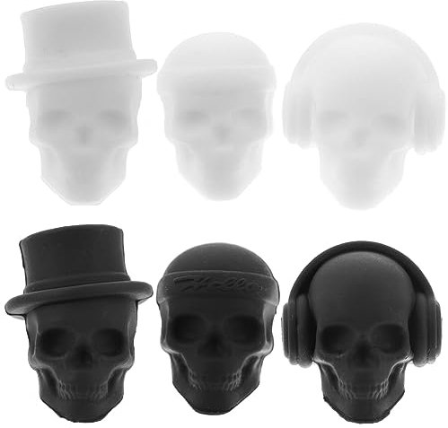 Luxshiny 6pcs Wine Glasses Charms Markers Skull Drink Markers Wine Glass Charms Halloween Party Glass Tags for Parties Gatherings Reunion Bar (White, Black)