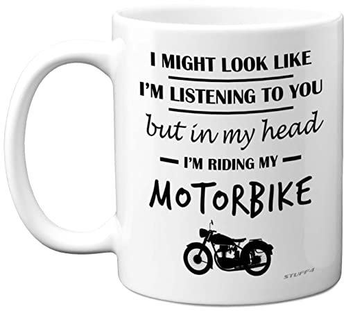 Stuff4 Motorbike Mug - in My Head I'm Riding My Motorbike - Funny Motor Bike Gift for Men, Motorcycle Biker 11oz Ceramic Dishwasher Safe Premium Novelty Cup