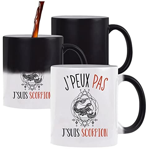 Planetee Mug magique thermoréactif J'peux pas Signe scorpion tasse change couleur chaleur humour idée cadeau anniversaire Noël homme femme