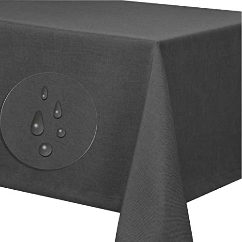 Leinendecke Tischdecke Tischtuch Leinen Optik pflegeleicht schmutzabweisend abwaschbar Lotuseffekt Fleckschutz (Eckig 160x320 cm, Grau)
