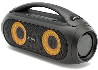 Ledwood Xtreme 250 - Enceinte Bluetooth TWS Portable avec Sangle - Haut-Parleur sans Fil Puissant avec LED Lumières Pulsées- Super Bass - IPX5 - AUX - Port USB - Radio FM - Noir