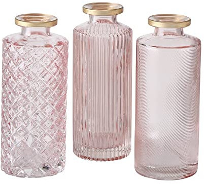 Blumen-Vasen (3 STK.) Väschen mit Boho Ornamenten 3 Verschiedene Musterungen Farbe rosa & Gold Höhe 13cm Ø 5cm