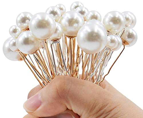 36 Stück Perlen-Haarnadeln, Brautperlen-Haarnadeln, Perlen-Bobby-Clips, U-förmige Perlen-Haarnadeln, Set für Hochzeit, Braut, Brautjungfer, Mädchen, Frauen (Gold + Silber)…