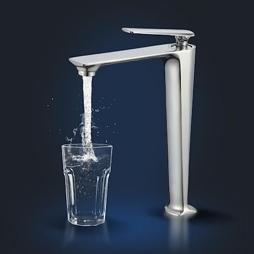 Rosenhahn & Söhne Vilm L Design Badarmatur Wasserhahn Badezimmer - Armatur Bad [Chrom] - Heiß + Kalt Waschtischarmatur + Anschlussschläuche