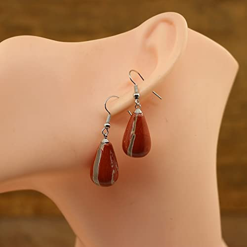 MIDJ Damen Creolen Ohrringe, Hakenohrringe Mit Rotem Jaspis Anhänger Ohrring Silber Farbe Boho Reiki Träne Wassertropfen Tropfen Ohrringe Für Damen Mädchen Edelsteinschmuck