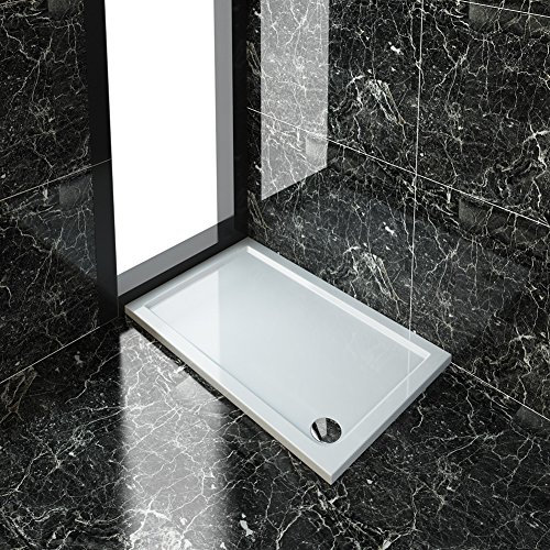 ELEGANT 1000 x 760 x 40 mm Rectangular Stone Shower Tray for Shower Enclosure Cubicle + Waste Trap