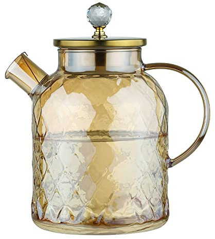 Uziqueif Glaskaraffe mit Edelstahl Deckel, 1 Liter/1.5 Liter/1.8 Liter Glas Krug Karaffe auch als Getränkekanne, Teekanne, Wasserkrug, für Kalte Getränke, Saft, Milch, Eistee, Wein, Kaffee,1.8L