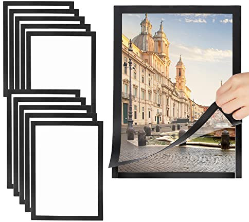 SWAWIS 10 Piezas Marco Magnético Autoadhesivo A4, Información Marco A4 32.5 x 24cm Pantalla Impermeable Para Cartel de Tienda, Oficina, Escaparate (Negro)