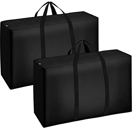 Chstarina 2pcs 105L Aufbewahrungstasche, Langlebige Tragetasche, Groß Aufbewahrungstasche mit Griff für Bettwäsche, Bettdecke, Kissen, Kleidung Lagerung (75 * 50 * 27CM) (Schwarz)