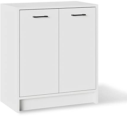 Meble Pitus Kommode Mit Türen Weiß Ohne Schubladen - Sideboard Büro 80 x 70 x 40 - Standschrank - Mehrzweckschrank Beistellschrank