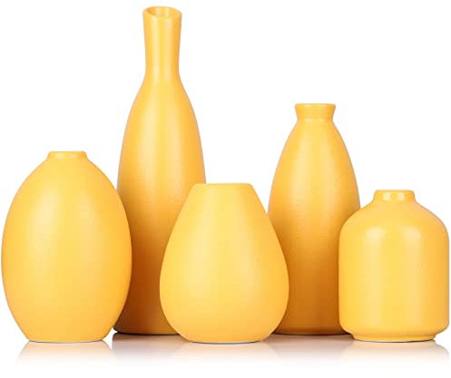 Lot de 5 vases bourgeons en céramique Jaune, décor de Ferme, cheminée, Manteau et étagère, décoration de la Maison pour Salon, entrée, Salle de Bain, Cuisine et Bureau, décoration de Table Basse