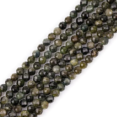 GEM-Inside AA-Qualität, natürlicher Turmalin-Edelstein, Quarz, facettiert, rund, winzig, klein, Abstandshalter, Perlen für Schmuckherstellung, Armband, Ohrringe, Charms, voller Strang, 38,1 cm, Grün
