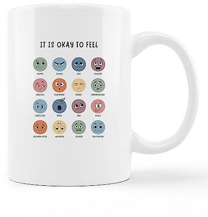 Taza de cerámica con medidor de estado de ánimo y emociones con texto en inglés It is Okay to Feel Mental Health Feelings and Emotions, taza de café y té con asa, regalos de concienciación sobre la