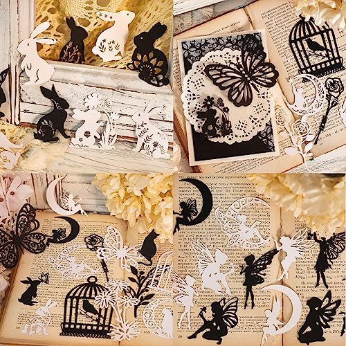 Scrapbooking Spitze Papier 80 Stücke Dekoratives Spitzenpapier Hohle Spitze Spitzenmuster für Scrapbooking, Tagebuch, Planer, Album, Tagebuch, Notizbuch, DIY-Dekoration (Schwarz und Weiß)